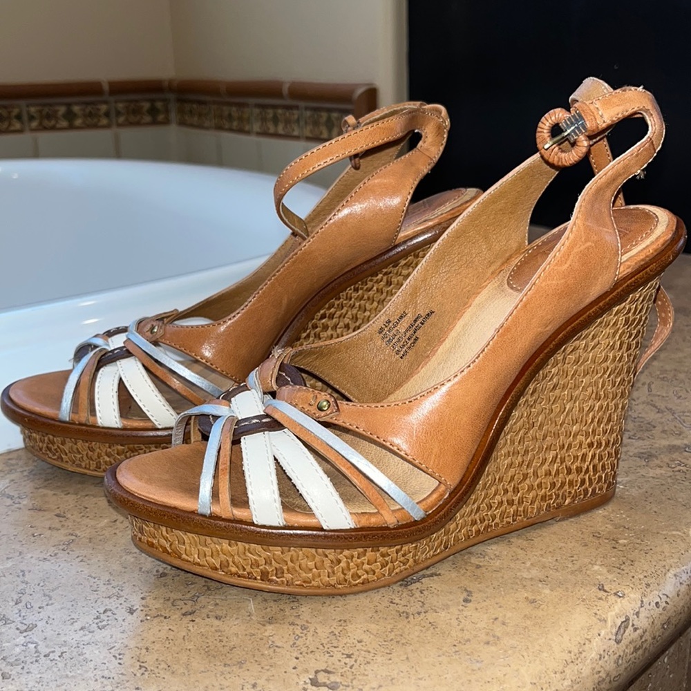 Frye platform wedges.